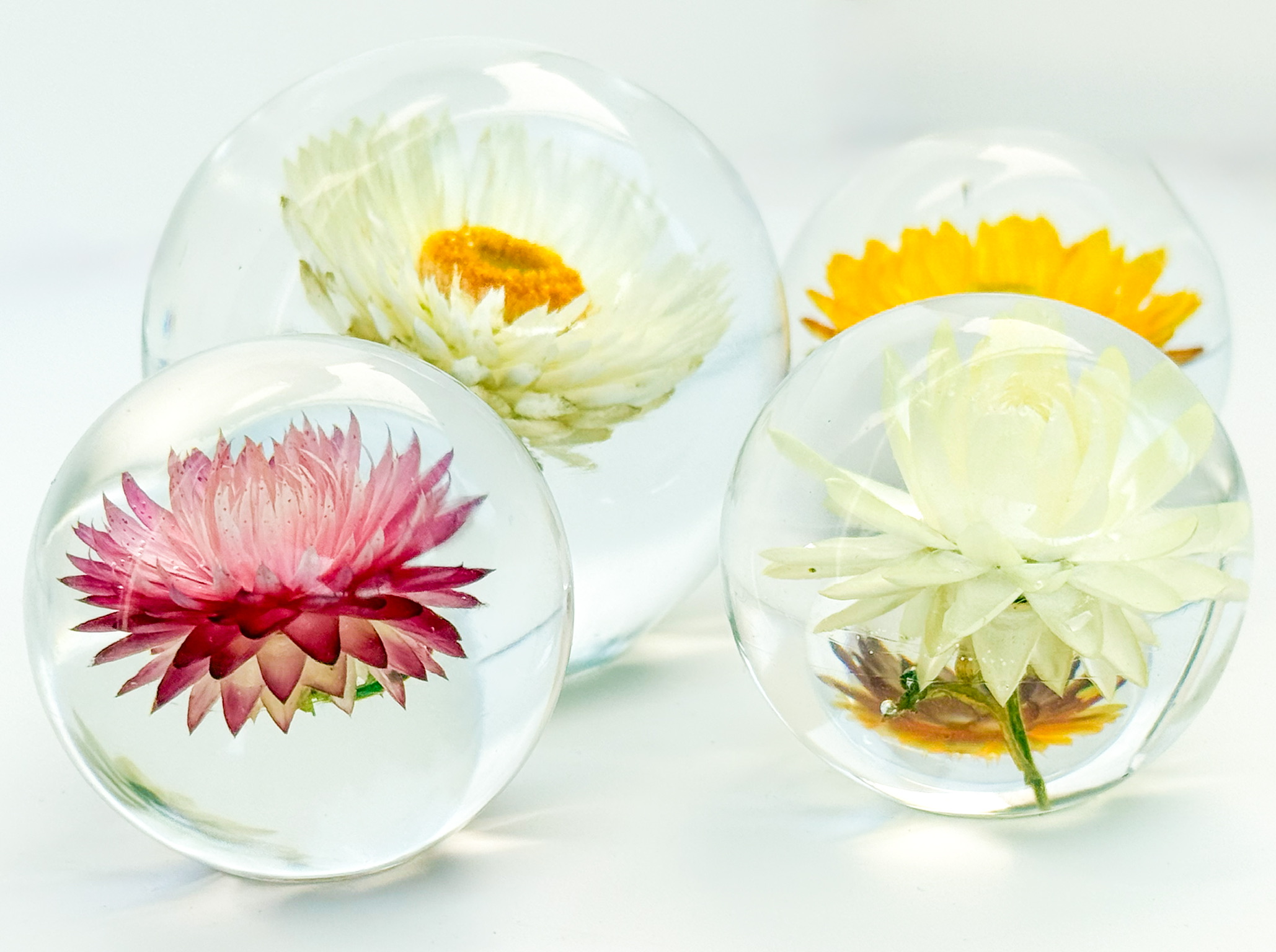 Group of four spheres side view